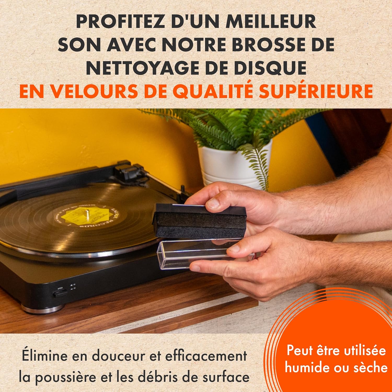 Brosse Nettoyage Disques Vinyle par SPINCARE | Kit Inclut Velours Brosse Antistatique & Stylus | pour Nettoyage & Entretien LP & Plateau Tournant