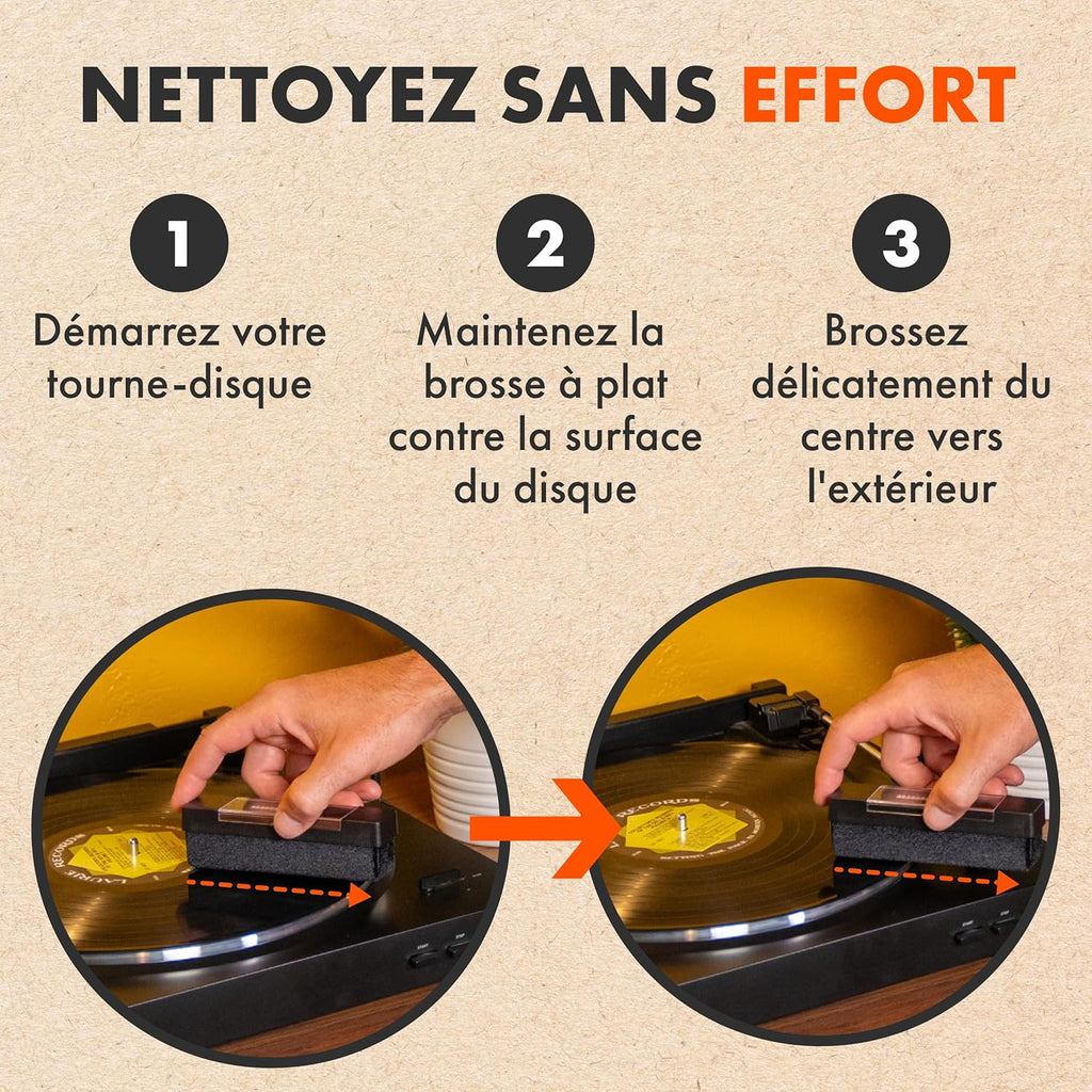 Brosse Nettoyage Disques Vinyle par SPINCARE | Kit Inclut Velours Brosse Antistatique & Stylus | pour Nettoyage & Entretien LP & Plateau Tournant